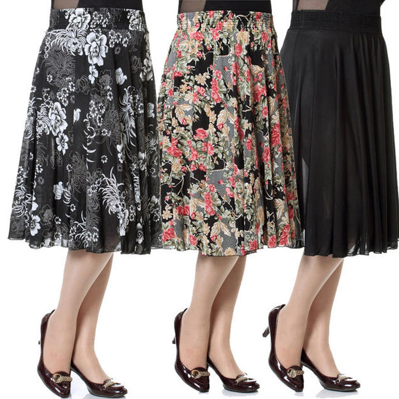 Dropshipping Skirt Women's Summer Short Skirt Middle-Aged and Elderly Women Square Dance Dance Skirt Elastic Waist Ice Silk Midi Skirt