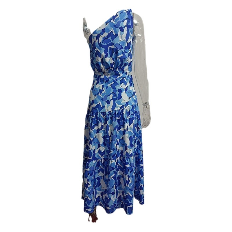 Cross-border Amazon summer hot-selling sexy backless printed holiday dress elegant long dress A- line dress gift