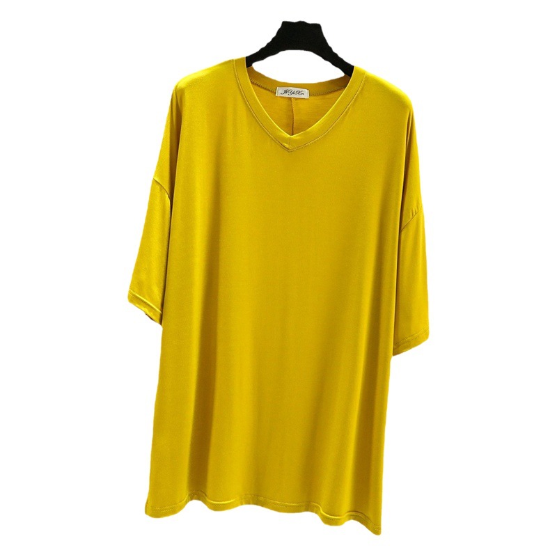 New V-neck Short-sleeved T-shirt Women's Summer Korean-style Modal Loose Slimming Solid Color Base Shirt Top Home Clothes