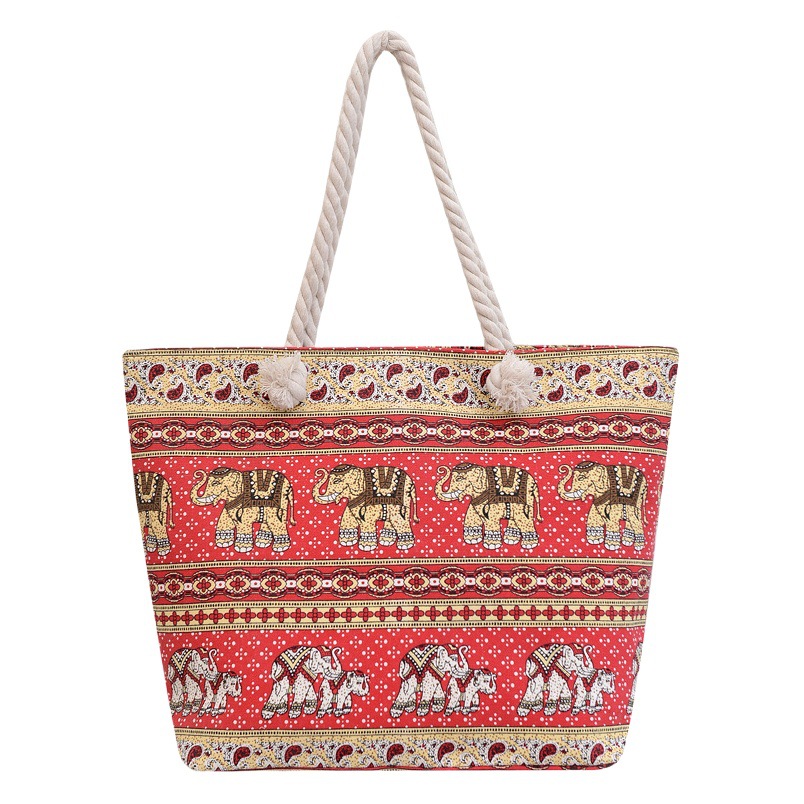 New Ethnic Style Simple Handbag Double-sided Printed All-match Large Capacity Women's Canvas Bag Hemp Rope Shoulder Casual Bag