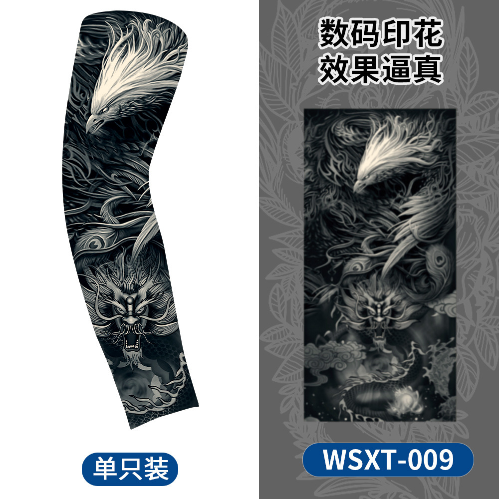 Picture of Summer Riding Sunscreen Tattoo Sleeve Simulation Tattoo Quick-drying Arm Protector Outdoor Sports Sunshade Breathable High Elastic Ice Sleeve