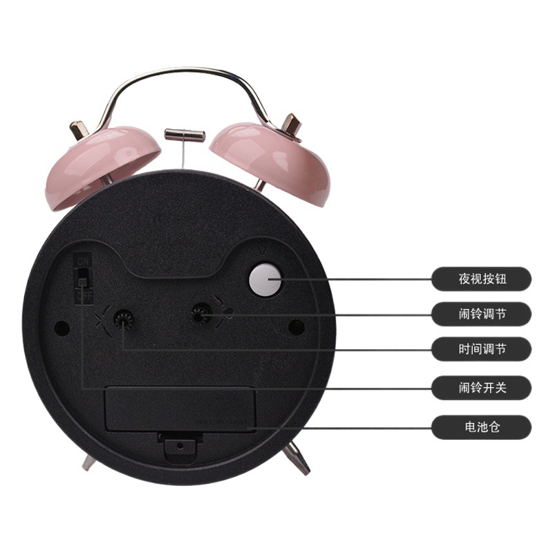 Super Loud Retro Ringing Alarm Clock Silent Children's Electronic Alarm Clock Simple Living Room Bedroom Student Early Education Quartz Clock
