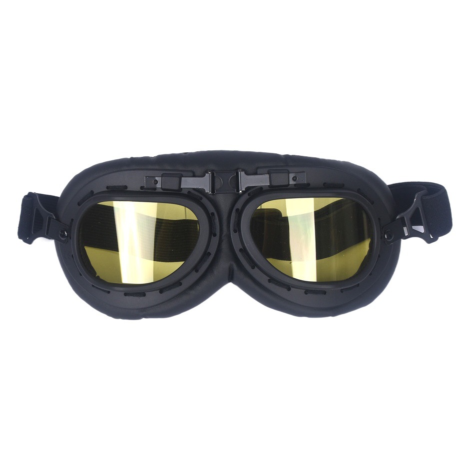Motorcycle Retro Harley Riding Goggles Mountaineering Goggles Windproof Waterproof Black Frame Retro Aviator Goggles
