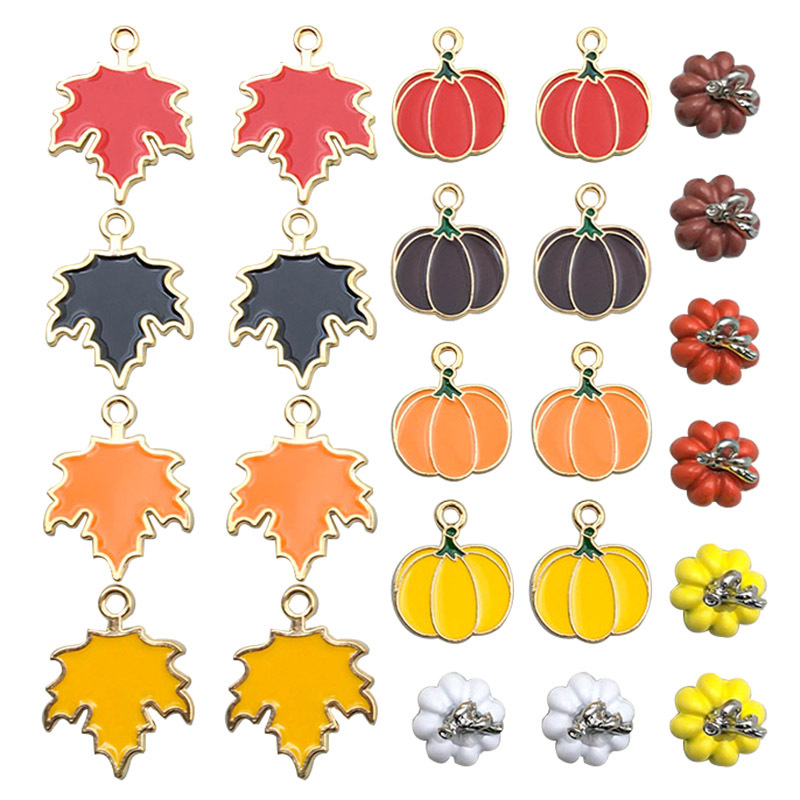 Picture of 1 new drop oil alloy colorful simulation maple pumpkin pendant pendant diy accessories