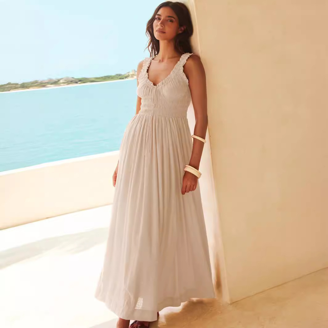 Vintage women's wear cross-century retro French strap skirt seaside holiday sleeveless women's dress
