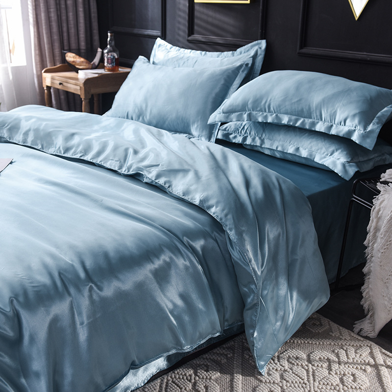 Picture of Summer solid color double-sided washed Ice Silk four-piece set silky color matching quilt cover sheets foreign trade cross-border bedding wholesale