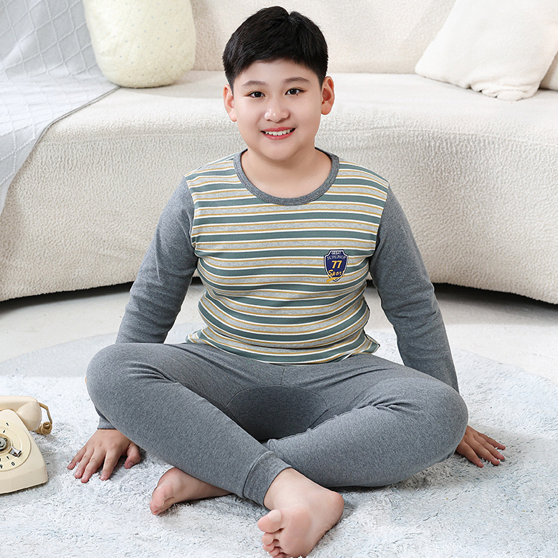 Picture of Chubby Children's Autumn Clothes and Trousers for Boys Plus Fat Plus Plus Teenage Cotton Big Boy Pajamas Children's Thermal Underwear suit