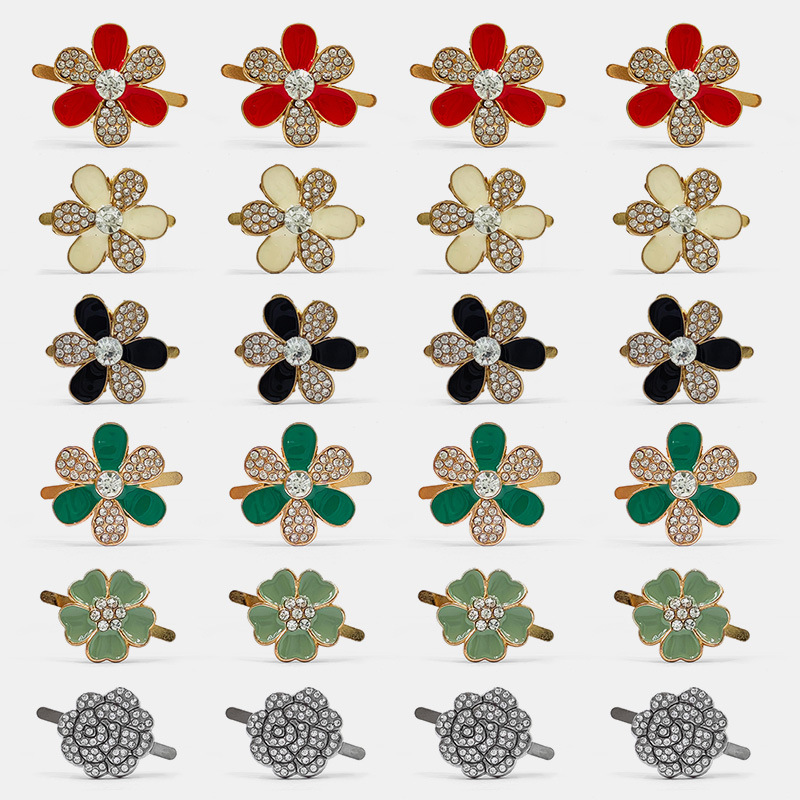 Diamond-Encrusted Small Flower Buckle for Women's Shoes, Leather Shoe Decoration Metal Parts, Four-Leaf Clover Buckle, Shoe Buckle, Metal Buckle, Snap Buckle