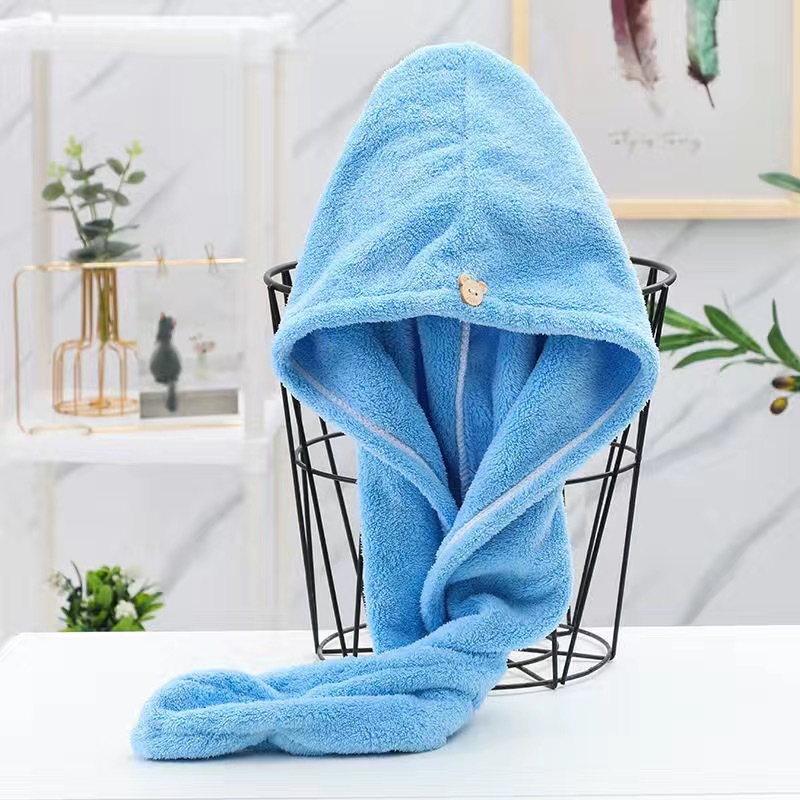 Picture of Dry Hair Cap Thickeneded High-Density Coral Velvet Girls' Absorbent Shower Cap with Edge Dry Hair Towel Quick-Drying Autumn and Winter Turban