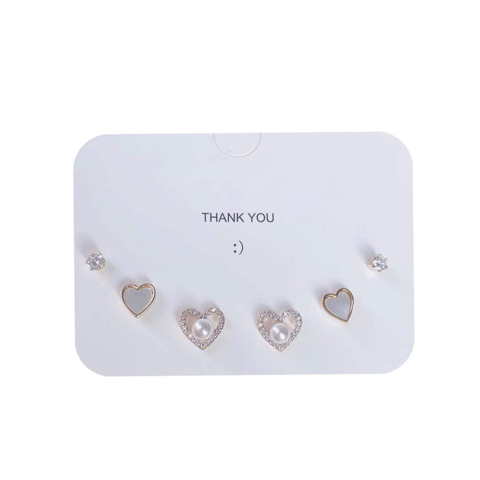 Picture of [Three Pairs] Pearl Love Earrings Set 925 Silver Exquisite Small Earrings Women's Korean Style Design Sense Earrings