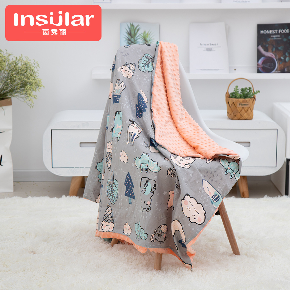 Yinmei all-cotton baby beanie blanket cartoon children's blanket baby comforter blanket stroller blanket cross-border