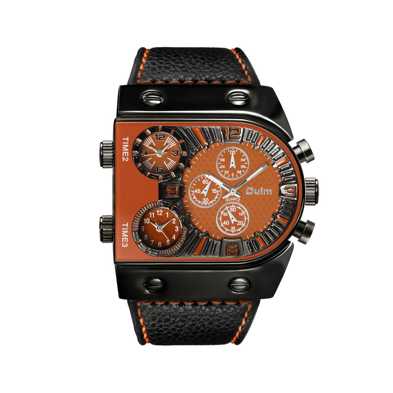 Picture of oulm large dial leather 9315 quartz watch three movement foreign trade hot luminous quartz watch factory wholesale