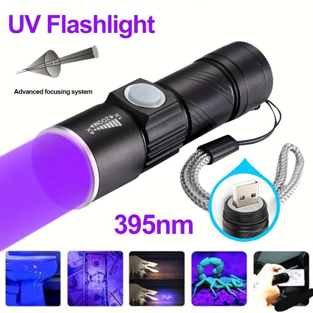 Picture of Cross-border Mini Flashlight Jade Jade Bacteria Purple Light Cat Moss Light Fluorescence Detection Banknote Inspection UV Light