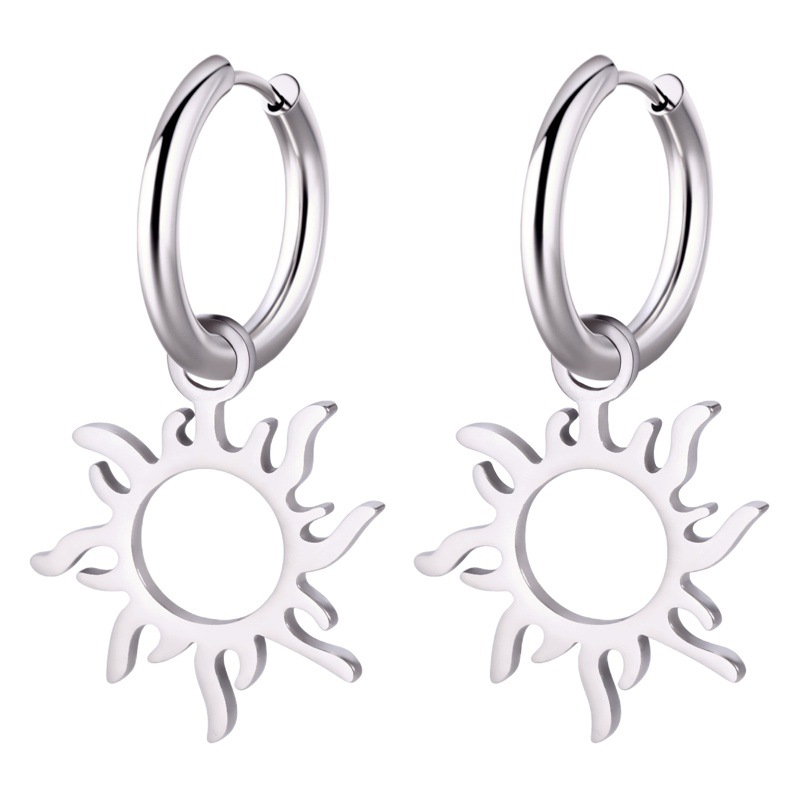 Hot Retro European and American Style New Fashion Bohemian Cross-border Irregular Sun Pendant Stainless Steel Earrings