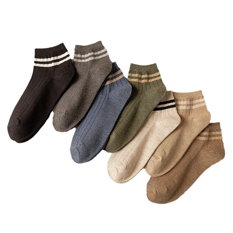 Picture of Men's Socks Spring and Summer Two-Bar Boat Socks Men's Casual College Style Short Socks Stripped Breathable Shallow Mouth Cotton Socks Sweat-Absorbing Socks for Men