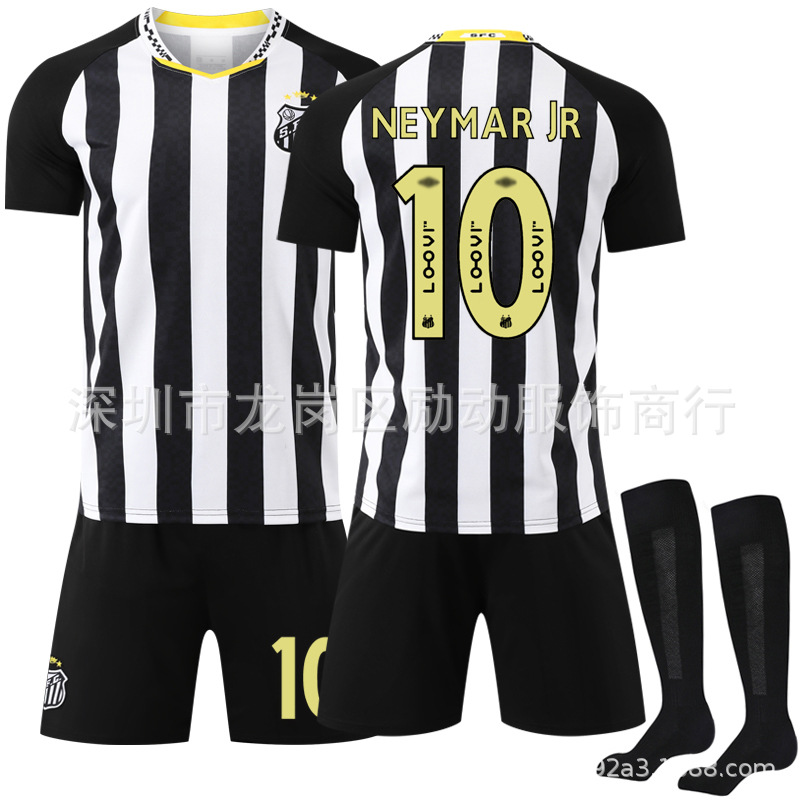 Picture of 2526 Jersey Black Stripes No. 10 Neymar New Version of Brazilian Club Santos Away Football Uniform Set