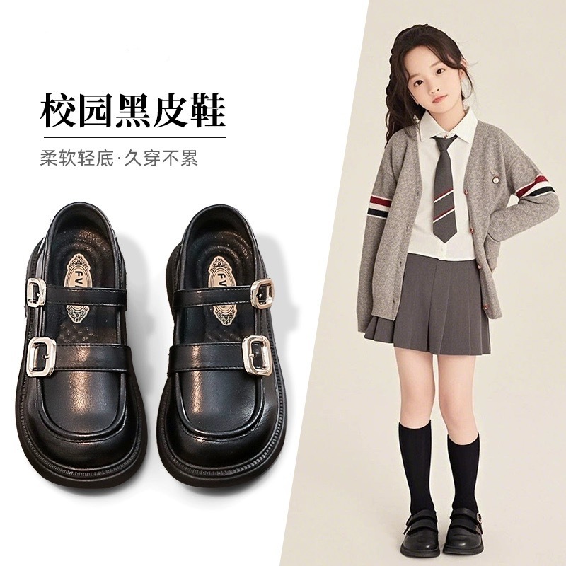Girls' Shoes Children's Princess Leather Shoes 2025 Spring and Summer New Loafers Black Soft-soled British Spring Single-layer Shoes