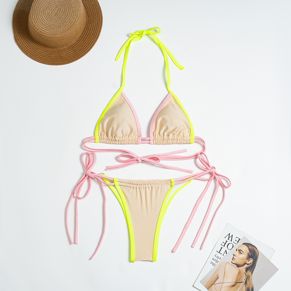 Picture of 2024 New European and American Solid Color Nylon Split Swimsuit Women's Cross-border Sexy Color-matching Strap Bikini 24105