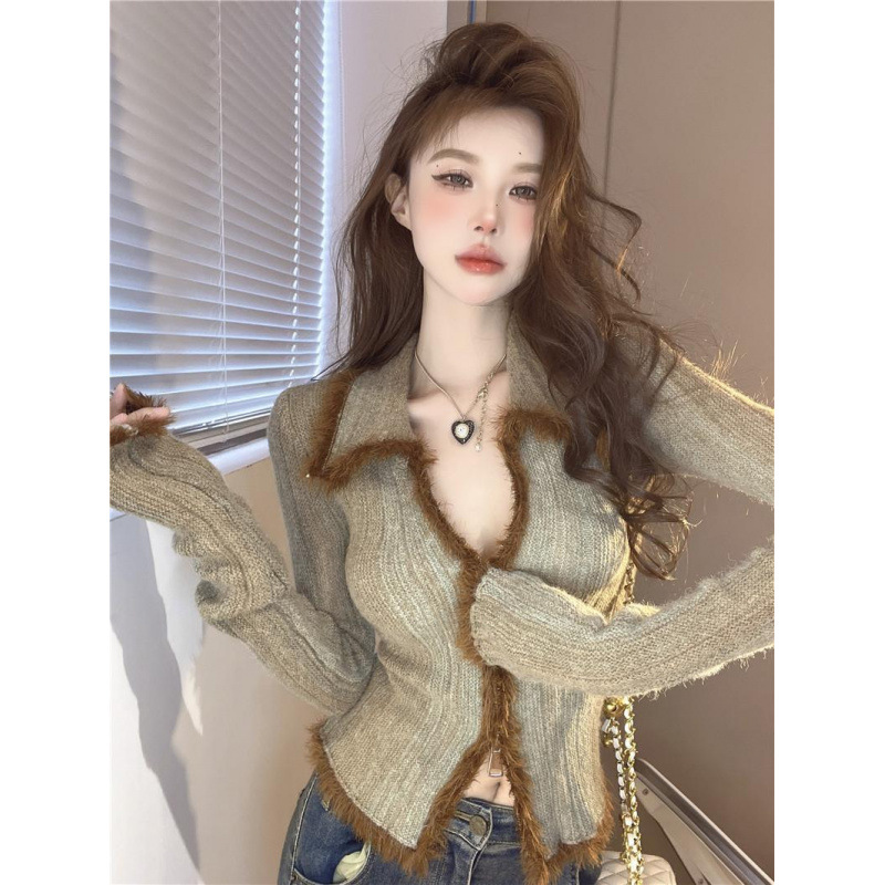 Maillard Gradual Color Sweater Women's Autumn and Winter Pure Desire Spice Girl 2 Mao Mao Top Double Zip Knitted Cardigan Jacket