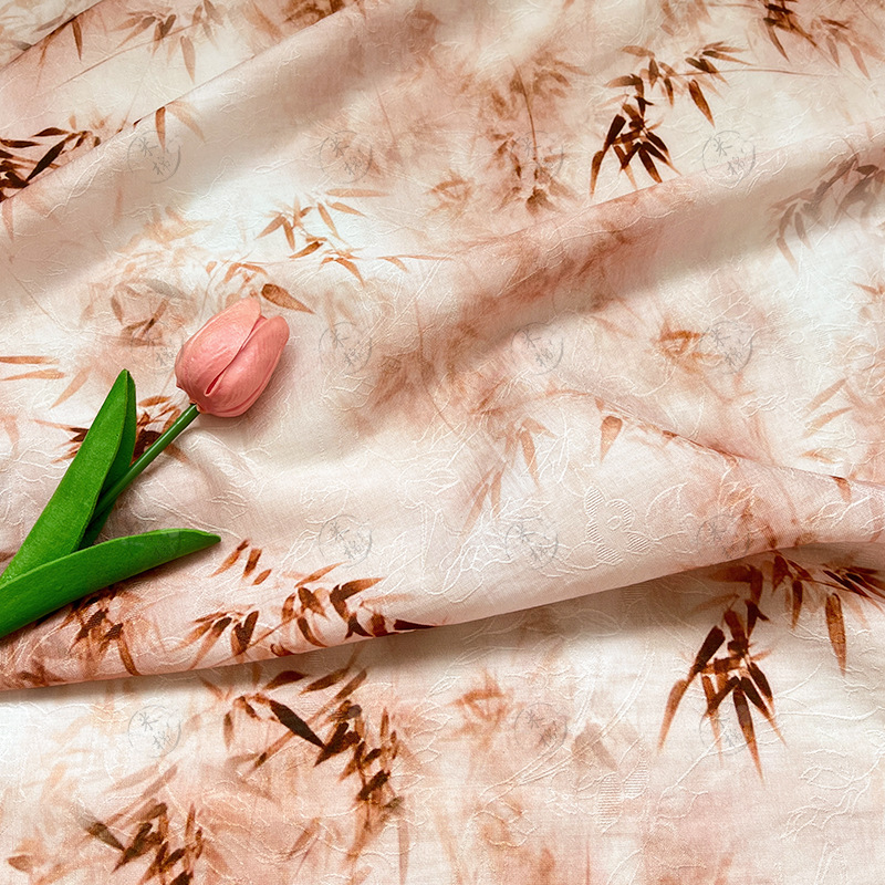 Warm palm bamboo shadow handmade DIY fabric Tencel jacquard fabric new Chinese style Hanfu cheongsam dress fabric