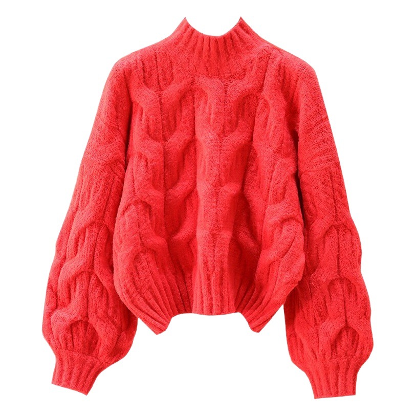 2025 Cross-Border Amazon Autumn and Winter New Casual European and American Loose Half Turtleneck Twist Long-Sleeved Knitted Pullover Sweater