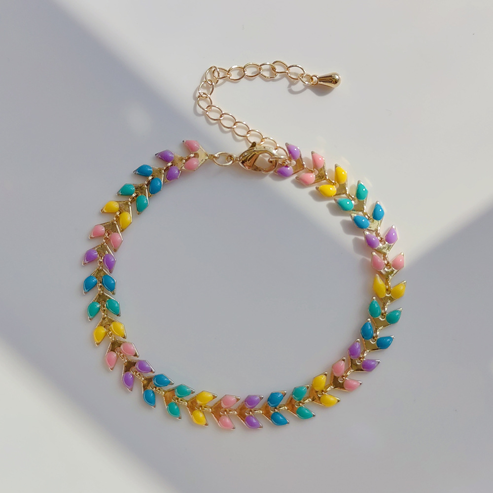 2023 New Arrival All-Match Bracelet Bohemian Style Color Copper Plated Oil Drop Arrow Bracelet Female European and American Ins Style