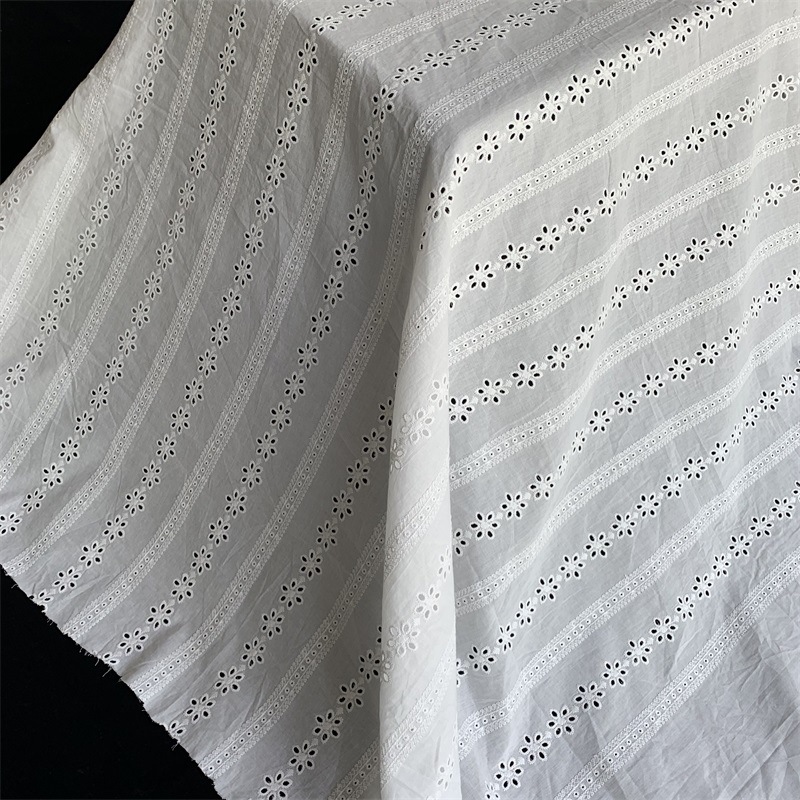 Vintage Artistic Vertical Strip Hollow Cotton Embroidered Lace Fabric Women's Tablecloth Embroidered Cloth Width 130cm
