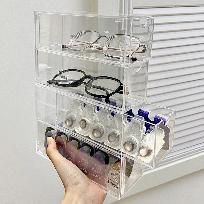 Transparent Advanced Glasses Storage Box Multi-grid Drawer Type Dust-proof Box Japanese Throwing Contact Lens Storage Case