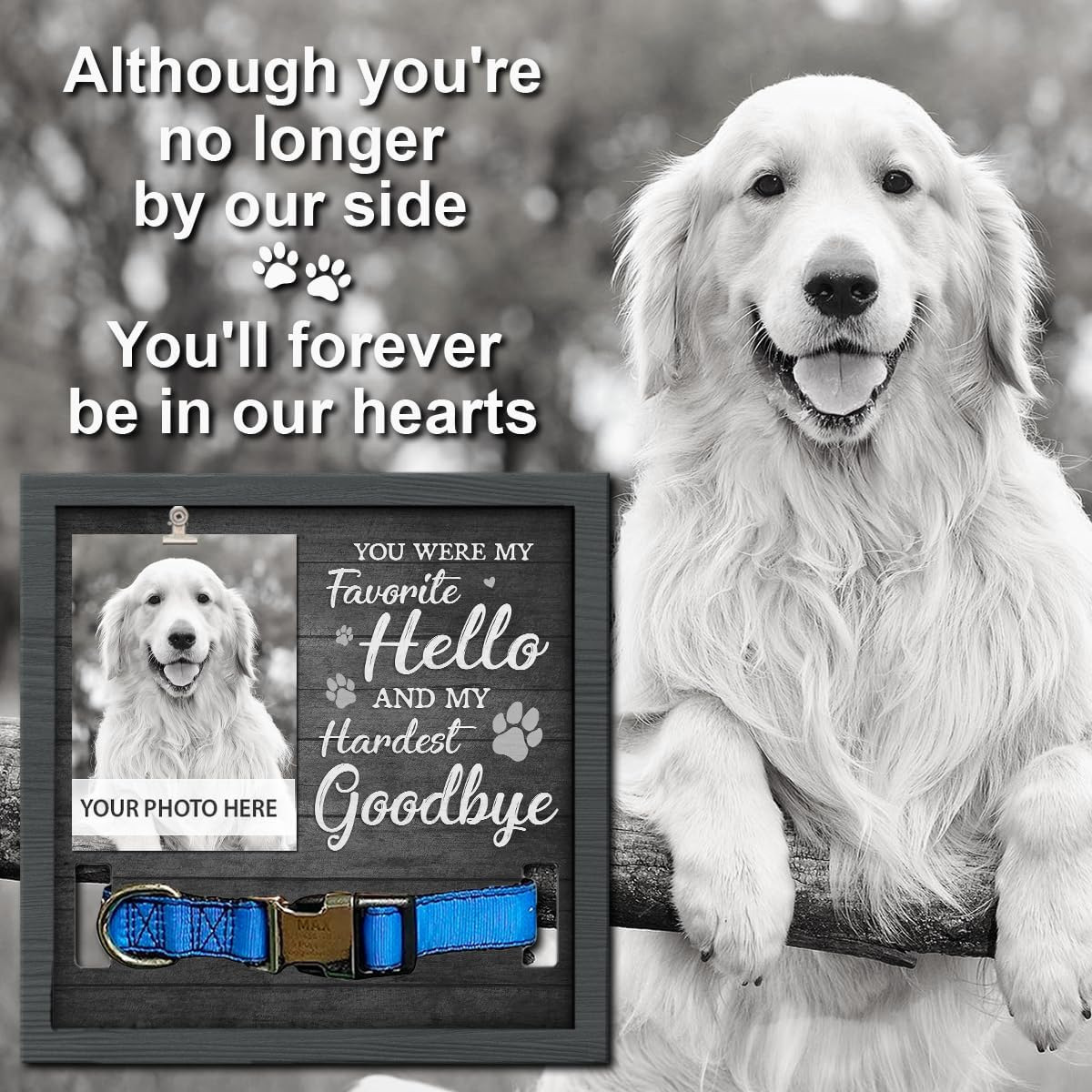Wooden Pet Memorial Photo Frame Collar Three-dimensional Swing Table Pet Photo Frame Wooden Pet Lost Gift