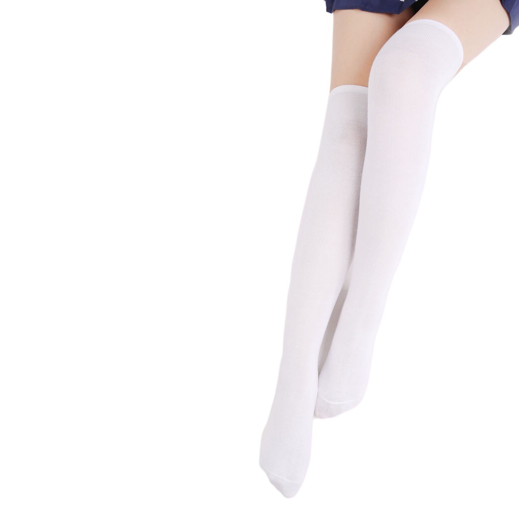 Wholesale cotton white striped ladies stockings high barrel three bars student knee socks
