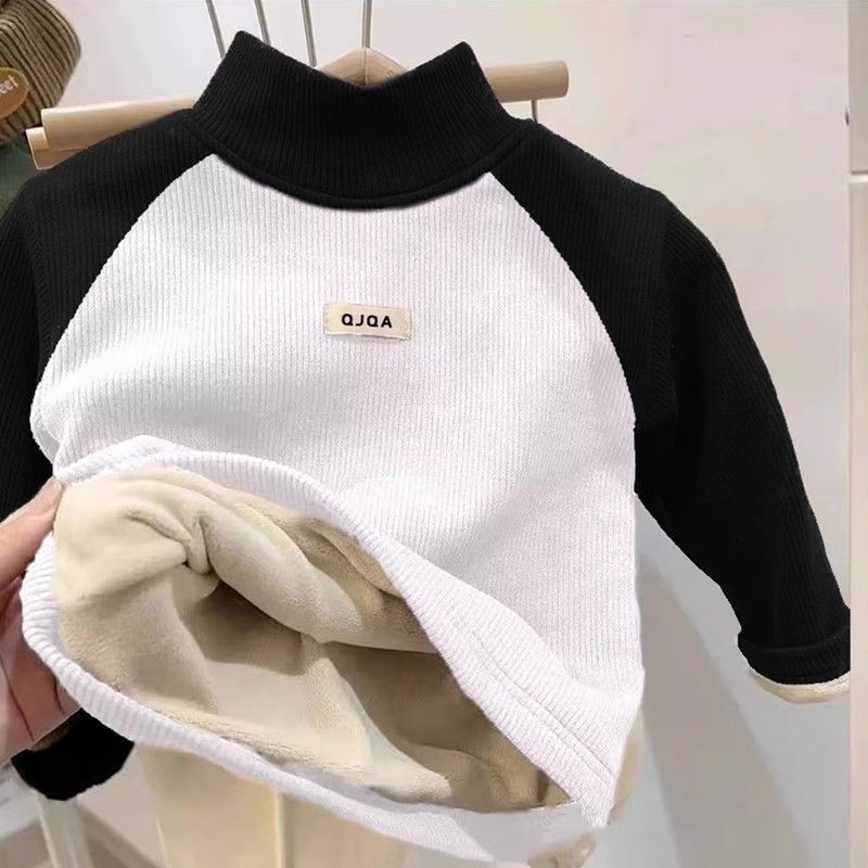 Picture of Children's Baby's Velvet Warm Base Shirt Winter New Boys and Girls fleece-lined Thickened Labeling Long-sleeved T-shirt Top