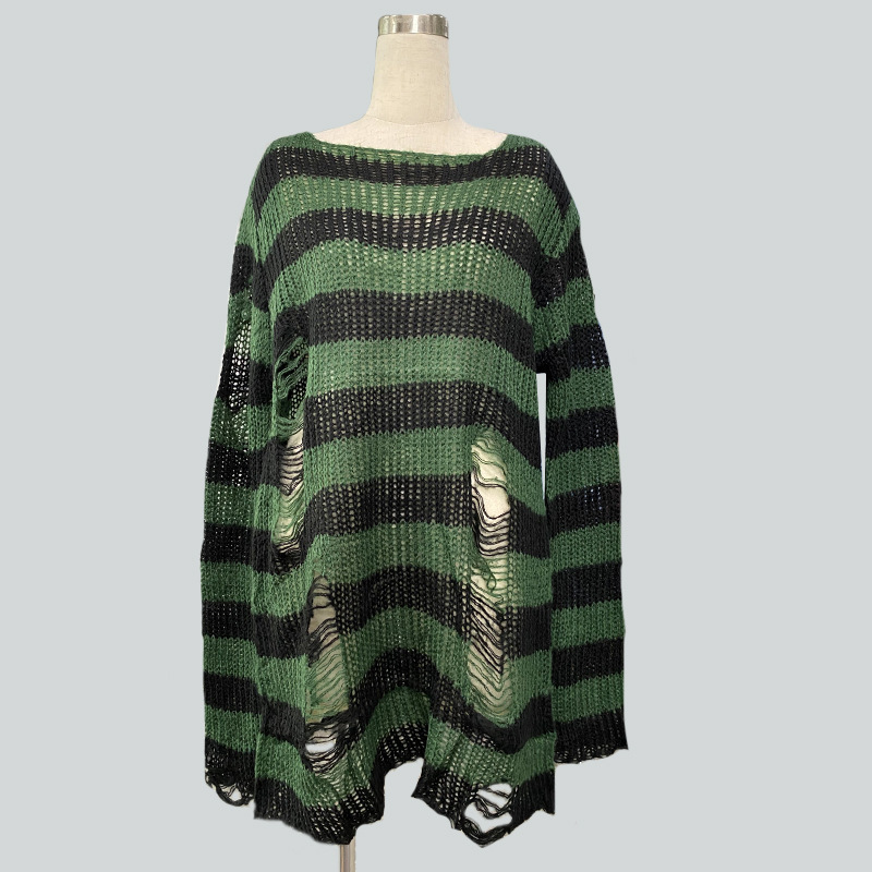 Picture of Mohair New European and American Export Loose Stripesd Knitwear Women's Mid-Length Pullover Hole Thin Cross-Border Knitwear