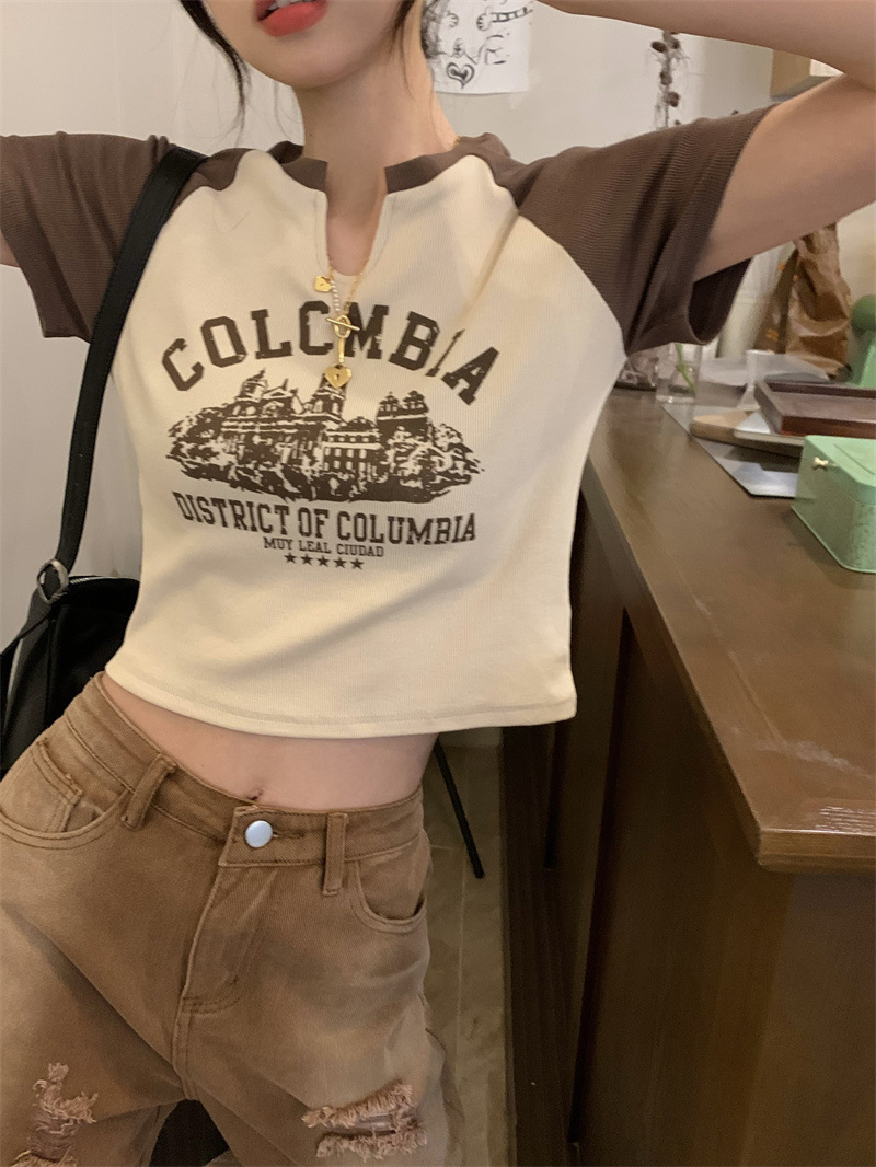 Short Spice Girl Top Pure Desire Style T-Shirt Short Sleeve Ins Trendy Women 2025 New Retro Design Sense Shoulder Slim