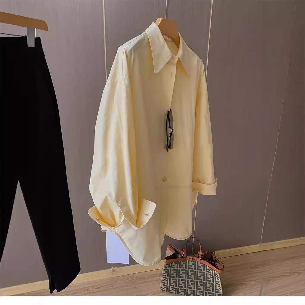Goose Yellow Loose Lazy Style Profile Shirt Women's 2024 Autumn Thin Design Sense Breathable Sun Protection Shirt Top