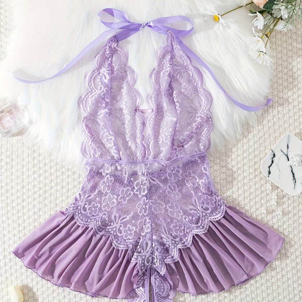 Picture of 2023 New Sexy Lingerie Women's Large Size Transparent Lace Sexy Temptation Jumpsuit Passionate Open Crotch Free of Take Off