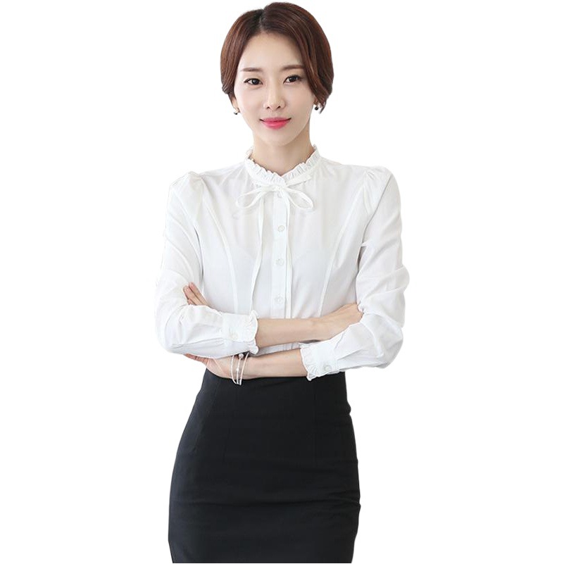 2023 New Spring and Autumn Chiffon Shirt Long-sleeved Women's Korean-style All-match Shirt Top White Shirt Base Slim-fit Shirt