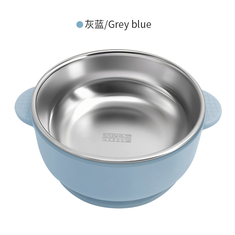Picture of Cross-border Stainless Steel Children's Bowl Household Cute Baby Drop-resistant Heat-insulated Tableware Kindergarten Children's Rice Bowl with Suction Cup