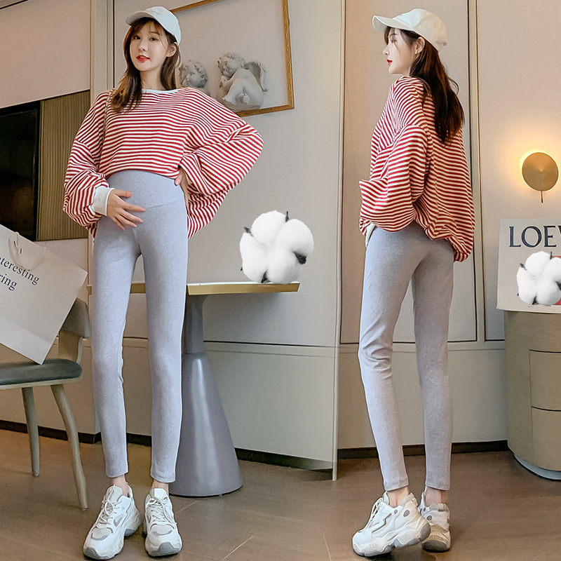 Picture of Pregnant women's pants spring and autumn leggings belly support pants adjustable solid color thin Korean style pregnant women's cropped pants skinny pants