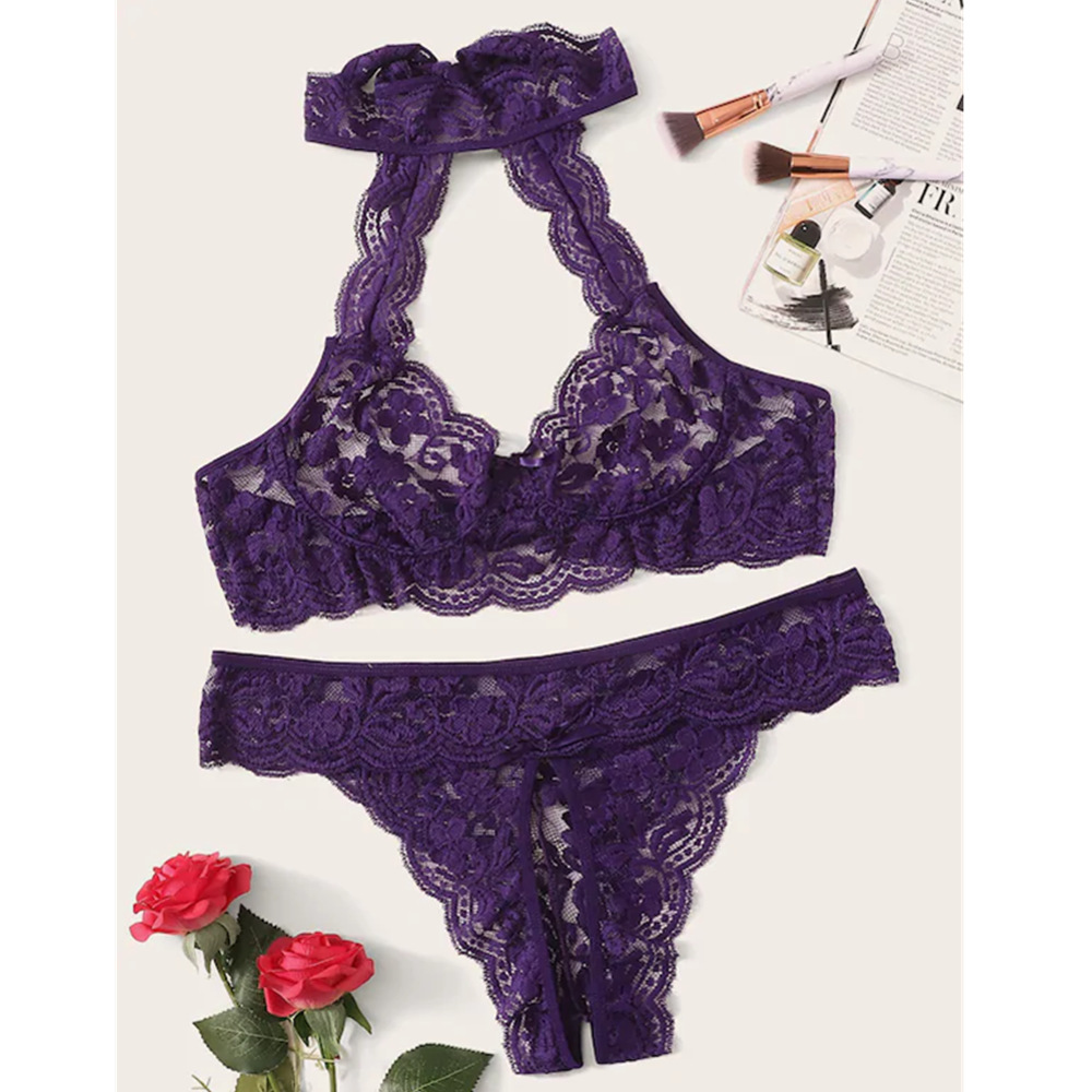 European and American Strapless Chest Wrap Lace Hollow V-Neck Lace Sleeveless Back Hanging Neck Sexy Home Clothing Sexy Underwear