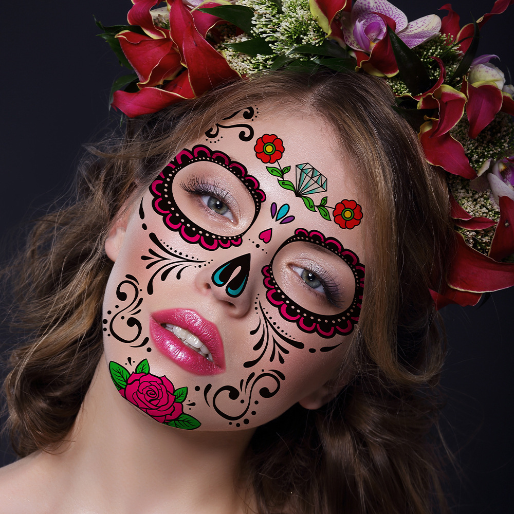 Picture of 2023 Cross-border New Halloween Funny Face Tattoo Sticker Masquerade Dead Dead Face Tattoo Sticker