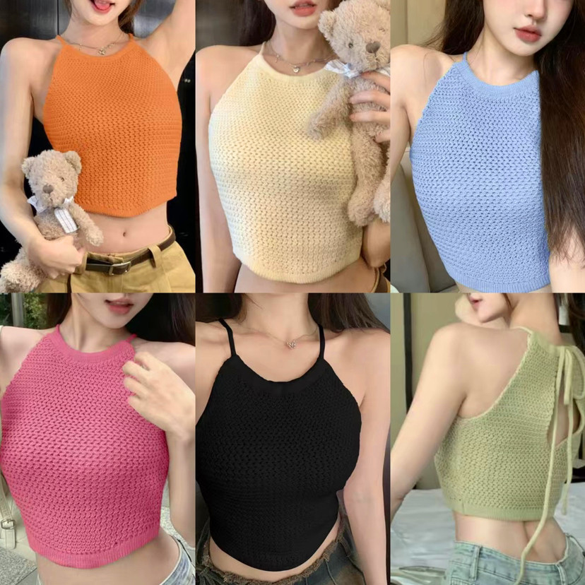 Resort Style Cut Out Strappy Knitted Vest Top for Women Summer Pure Desire Sweet Hottie Short Tube Top Halter Top
