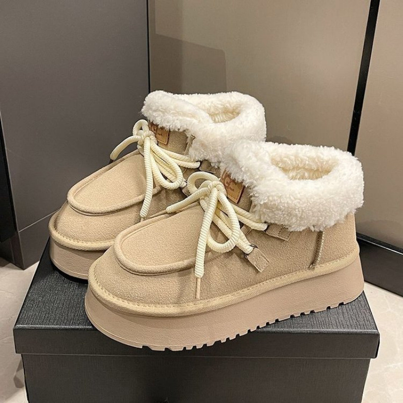 Platform bottom round head beef velvet (frosted leather) snow boots middle heel (3-5) winter artificial short plush short cylinder