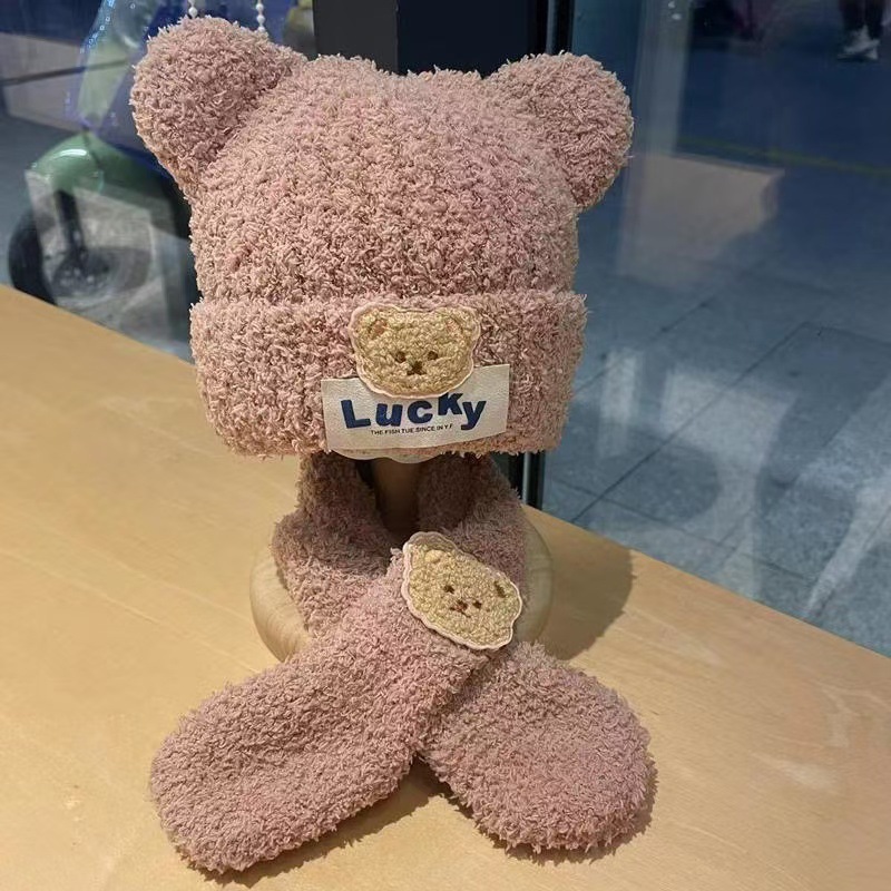 Picture of Winter New Baby Hat Baby Hat Children's Warm Knitted Plush One Hat Two-piece Set for Boys and Girls