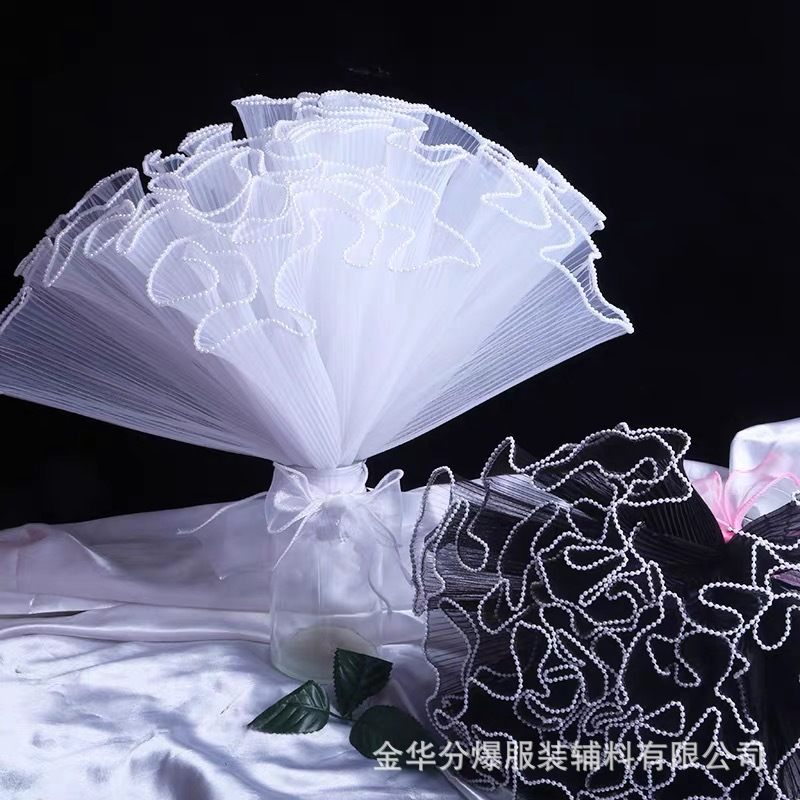 pearl wave yarn pleated floral yarn bag flower net fairy yarn bouquet cake side diy ribbon bouquet material