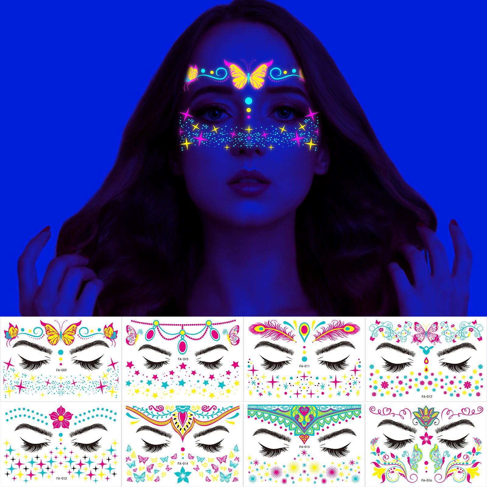 Hot Selling European and American new nightclub masquerade neon fluorescent face stickers waterproof music festival luminous tattoo stickers