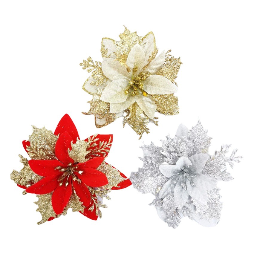 Cross-border Christmas decoration artificial flower plastic three-layer three-dimensional flower scene layout rattan Wreath Christmas tree decoration