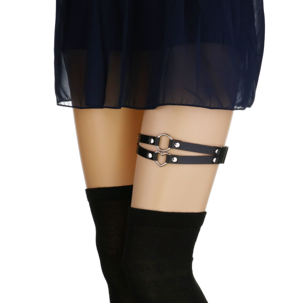 Picture of Cross-border personality temperament sexy punk style double-line ring leather thigh ring peach-shaped love-shaped elastic garter belt