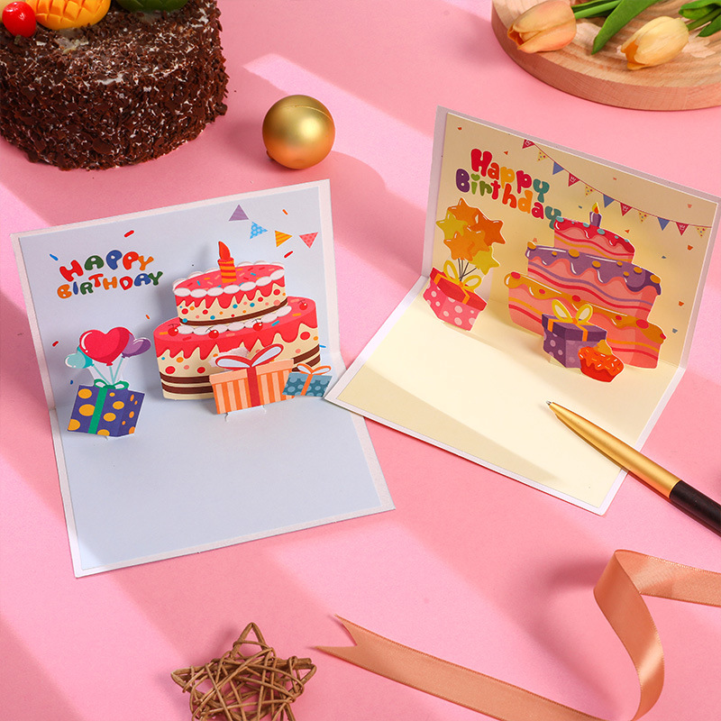 Picture of New ins three-dimensional birthday cake greeting card cute creative folding 3D blessing diy handmade gift blessing card
