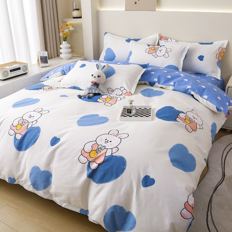 Picture of Small fresh sanding quilt cover four-piece water-washed cotton bed sheet quilt cover simple student dormitory single three-piece wholesale