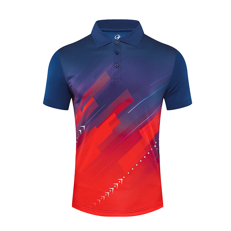 Picture of Children's Adult Table Tennis Badminton Uniform T-Shirt Printed Quick-Drying Team Training Tennis Uniform Lapel Jersey Short-Sleeved